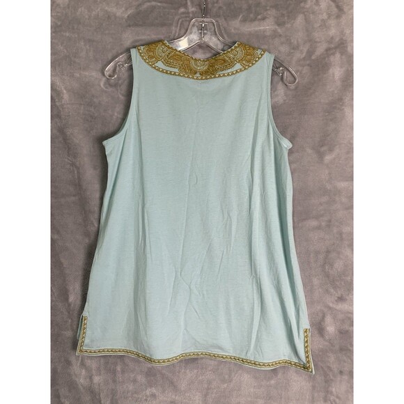 J. Jill Tank Top Women's Size XS Mint Green Gold Embroidered Sleeveless Boho - Picture 2 of 14